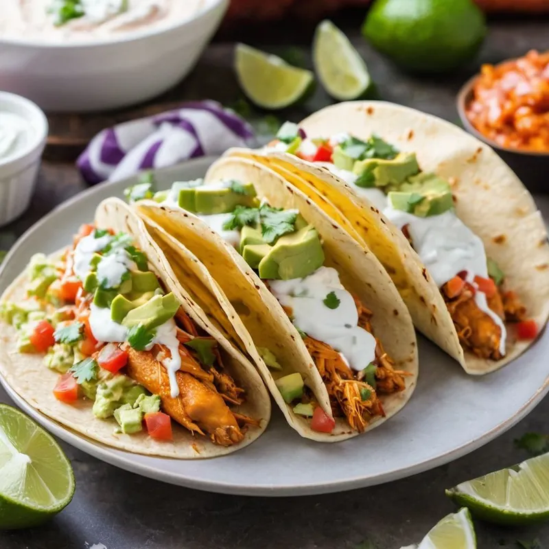 Buffalo Wing Chicken Tacos with Guacamole and More image